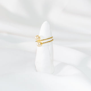 Minimalist Layered Pearl Ring – 14K Gold Plated / Sterling Silver