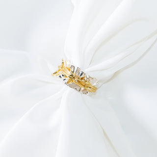 Gold & Silver Bow Knot Textured Open Ring – Adjustable