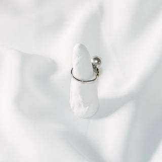 Gray Pearl Ring with Cubic Zirconia, 925 Sterling Silver-Adjustable