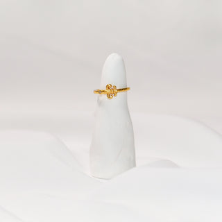 Vintage Brushed Gold Open Ring with Zircon Accent – Adjustable Minimalist Pinky Ring for Women