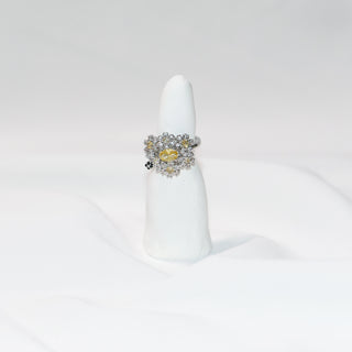 Yellow Diamond Floral Cluster Open Ring Adjustable Silver Statement Ring for Women Elegant Gift Jewelry