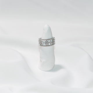 Silver Star Cutout Adjustable Ring – Elegant Open Band CZ Statement Ring for Women