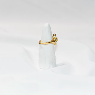 Gold Four Leaf Clover Windmill Flower Ring – Elegant Crystal Statement Ring for Women