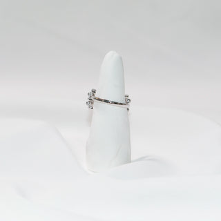 Silver Grey Pearl Bow Ring – Elegant Crystal Bowknot Adjustable Ring for Women