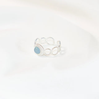 Natural Aquamarine Filigree Open Ring – 925 Sterling Silver