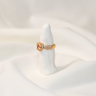 Champagne Oval-Cut Cubic Zirconia Adjustable Halo Ring