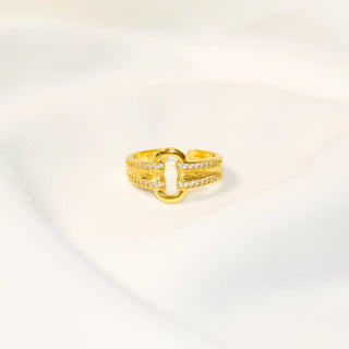 Vintage Gold Textured Pavé Link Adjustable Ring for Women