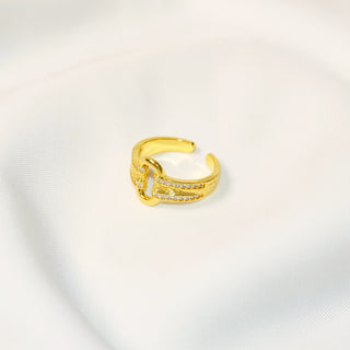 Vintage Gold Textured Pavé Link Adjustable Ring for Women