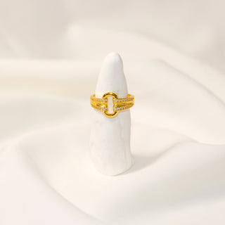 Vintage Gold Textured Pavé Link Adjustable Ring for Women