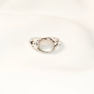 Winter Lake Milky White Cabochon Molten Adjustable Rin