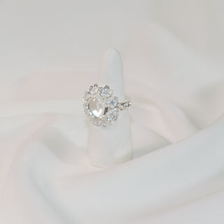 Fleur Lace Clear Oval Stone Floral Adjustable Ring