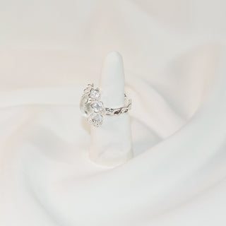 Fleur Lace Clear Oval Stone Floral Adjustable Ring