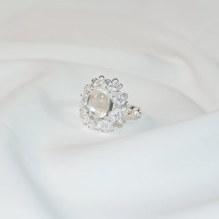 Fleur Lace Clear Oval Stone Floral Adjustable Ring