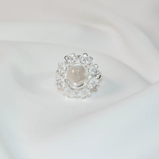 Fleur Lace Clear Oval Stone Floral Adjustable Ring