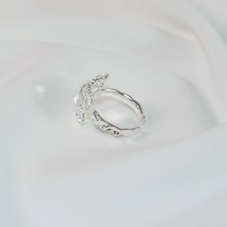 Fleur Lace Clear Oval Stone Floral Adjustable Ring