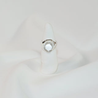 Clear Quartz Sculptural Silver-Tone Adjustable Ring
