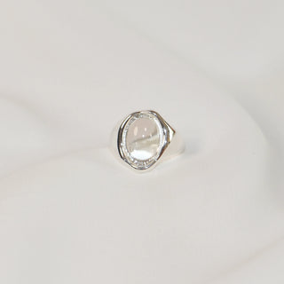 Clear Quartz Sculptural Silver-Tone Adjustable Ring