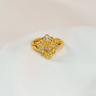 Pinwheel Bloom Crystal Statement Ring – Gold Tone