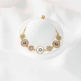 Gold Plated Mother of Pearl & Zircon Star Bracelet – Adjustable Slide Chain