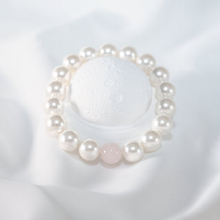 10mm White Pearl & Pink Rose Quartz Bracelet – Elegant Stretch