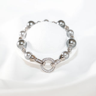 Tahitian Pearl & Cubic Zirconia Bracelet –  Elegant Toggle Clasp