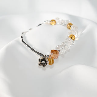 Crystal Beaded Silver Cuff Bracelet – Elegant Minimalist