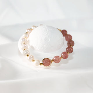 Natural Freshwater Pearl & Strawberry Quartz Bracelet