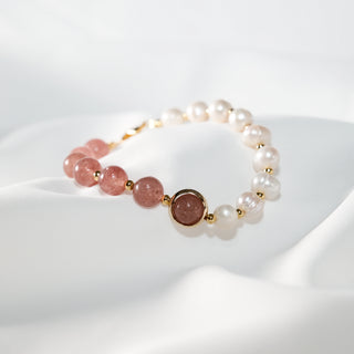 Natural Freshwater Pearl & Strawberry Quartz Bracelet