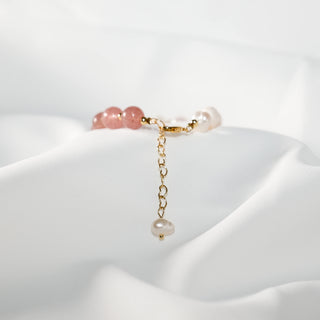Natural Freshwater Pearl & Strawberry Quartz Bracelet