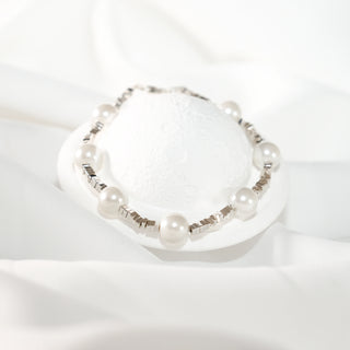 S925 Silver Pearl Bracelet with Faceted Beads & Heart Charm