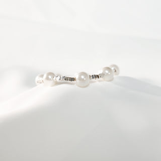 S925 Silver Pearl Bracelet with Faceted Beads & Heart Charm