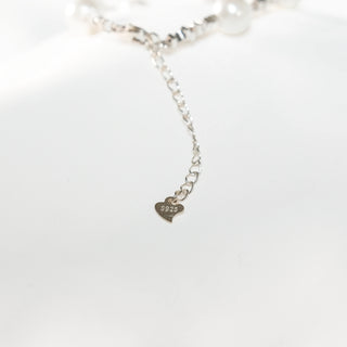 S925 Silver Pearl Bracelet with Faceted Beads & Heart Charm