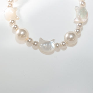 White Cat Pearl & Shell Bracelet, S925 Sterling Silver