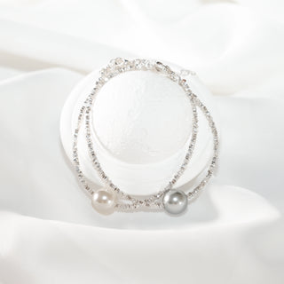 White Pearl & Grey Freshwater Pearl Beaded Bracelet Set