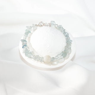 Double Layer Sea Blue Stone Beaded Bracelet – Natural Crystal & Pearl Stackable Jewelry