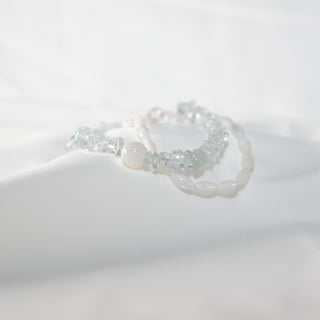 Double Layer Sea Blue Stone Beaded Bracelet – Natural Crystal & Pearl Stackable Jewelry