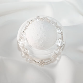 S925 Silver Natural Clear Quartz Beaded Bracelet