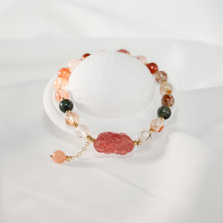 Natural Strawberry Quartz Pi Xiu Bracelet – Elastic Beaded