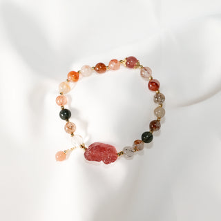 Natural Strawberry Quartz Pi Xiu Bracelet – Elastic Beaded