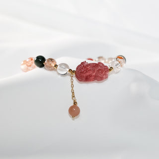 Natural Strawberry Quartz Pi Xiu Bracelet – Elastic Beaded