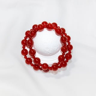Red Double-Strand Beaded Bracelet | Elegant Glossy Red Glass Beads Jewelry Gift for Women