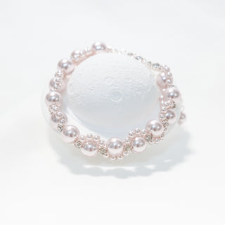 Vintage-Inspired Pearl Crystal Bracelet in Soft Mauve Pink | Elegant Wrap Jewelry