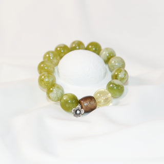 Lemon Serpentine Jade Quartz Agarwood Bracelet ，14.8mm