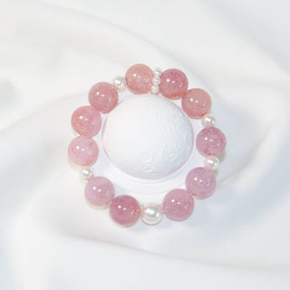 Pink Kunzite & Pearl Stretch Bracelet, 14mm Beads
