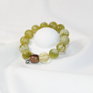 Lemon Serpentine Jade Quartz Agarwood Bracelet ，14.8mm