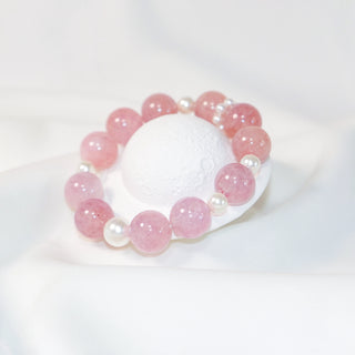 Pink Kunzite & Pearl Stretch Bracelet, 14mm Beads