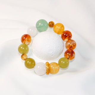 Golden Rutilated Quartz & White Phantom Gemstone Bracelet