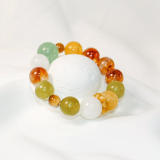 Golden Rutilated Quartz & White Phantom Gemstone Bracelet