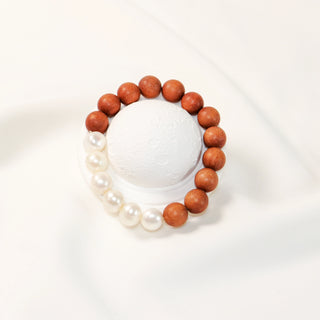 Freshwater Pearl & Wood Bead Stretch Bracelet