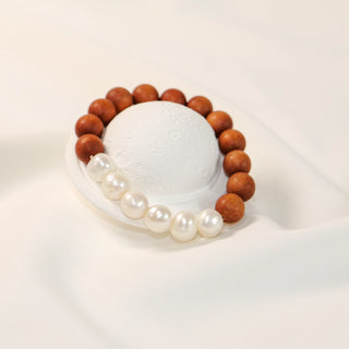Freshwater Pearl & Wood Bead Stretch Bracelet